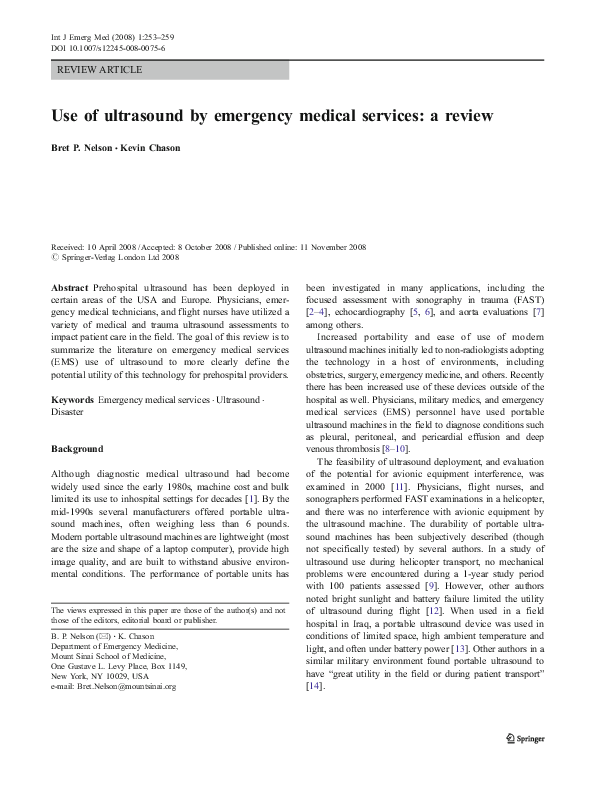 (PDF) Use of ultrasound by emergency medical services: a review