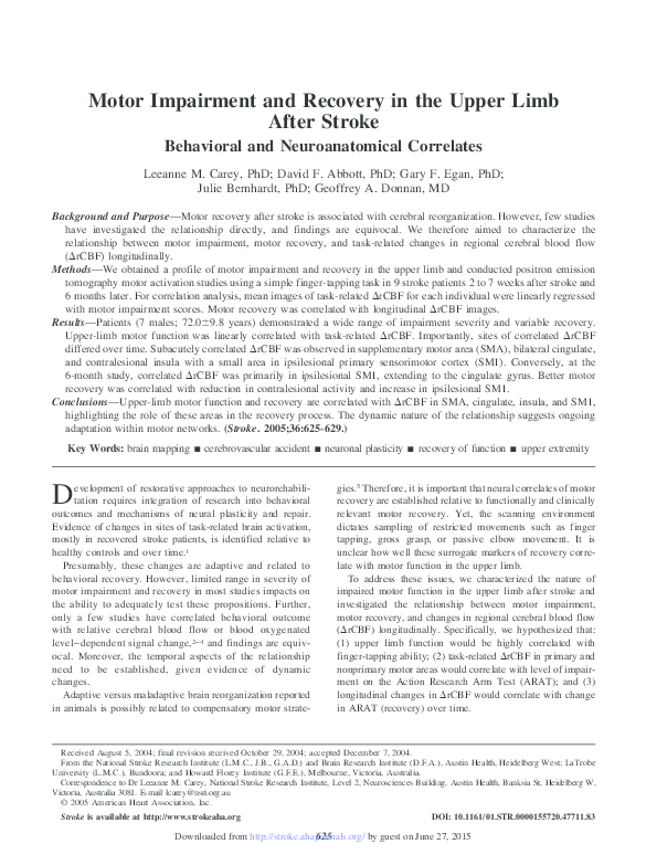 (PDF) Motor Impairment and Recovery in the Upper Limb After Stroke ...