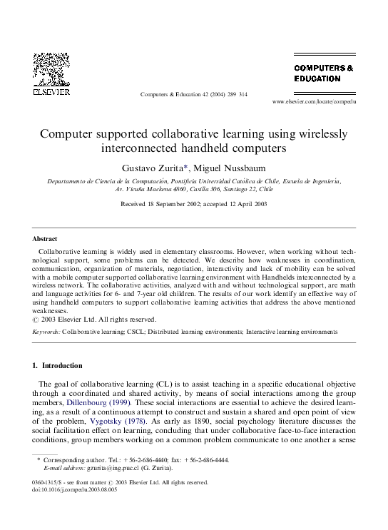 (PDF) Computer supported collaborative learning using wirelessly ...