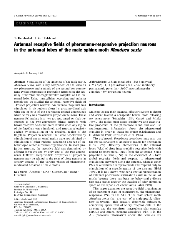 (PDF) Antennal receptive fields of pheromone-responsive projection ...