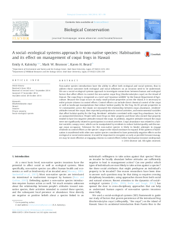 (PDF) A social–ecological systems approach to non-native species ...