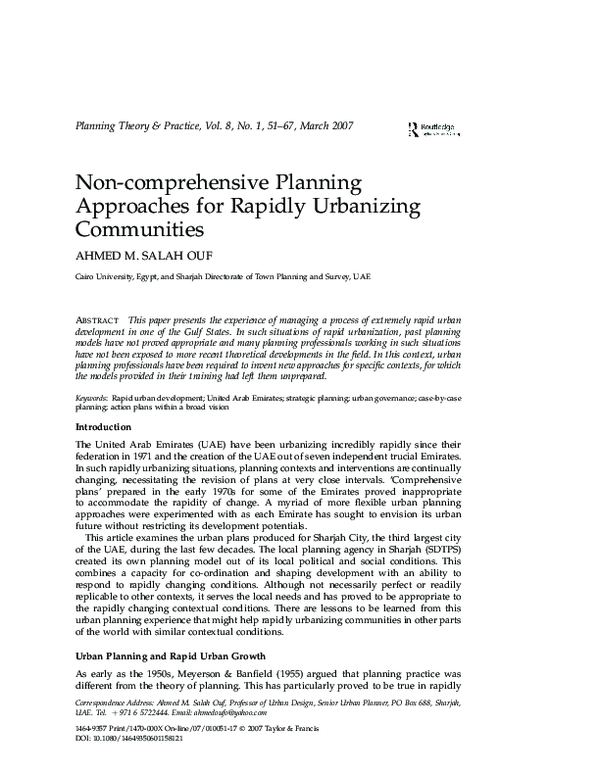 (PDF) Non-comprehensive Planning Approaches for Rapidly Urbanizing ...
