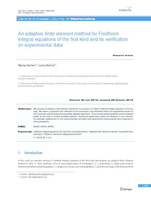 (PDF) Central European Journal of Mathematics An adaptive finite ...