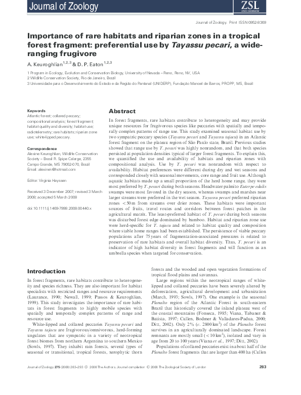 (PDF) Importance of rare habitats and riparian zones in a tropical ...
