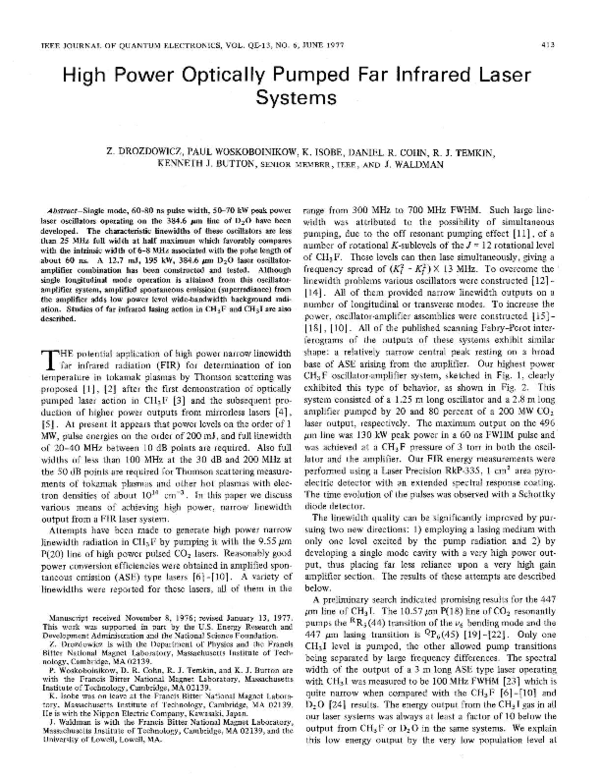 (PDF) High power optically pumped far infrared laser systems | R ...