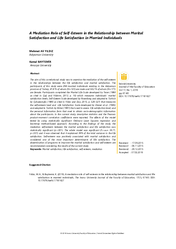 (PDF) A Mediation Role of SelfEsteem in the Relationship between