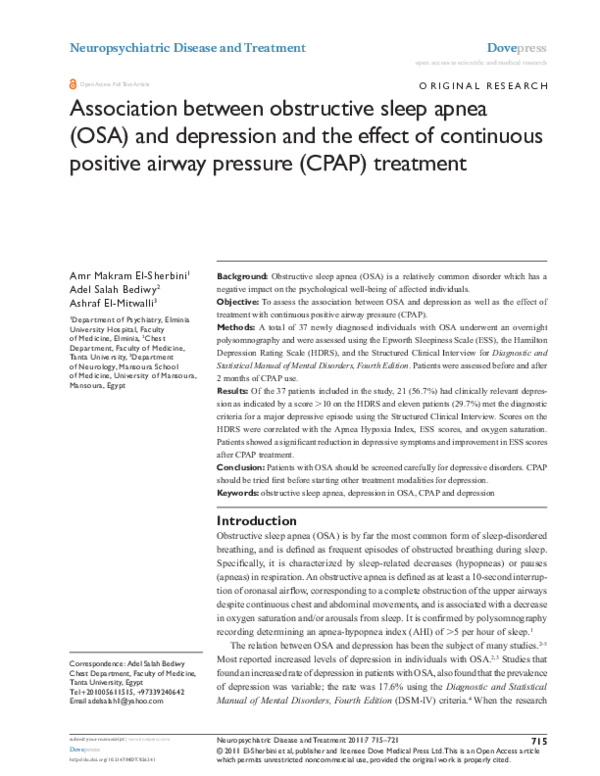Pdf Obstructive Sleep Apnea And Depression Melanie Harris