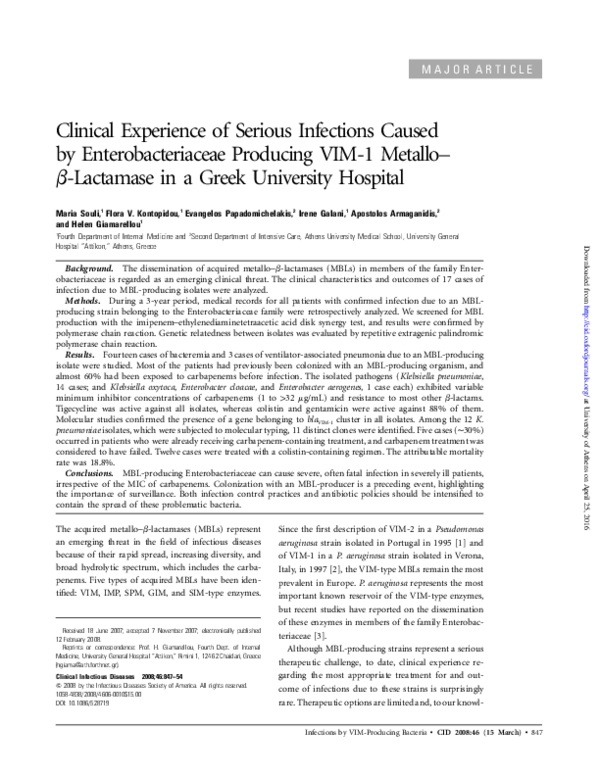 (PDF) Clinical Experience of Serious Infections Caused by ...