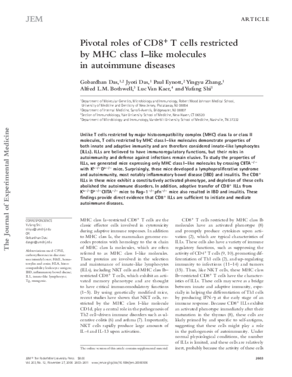 (PDF) Pivotal roles of CD8+ T cells restricted by MHC class I–like ...