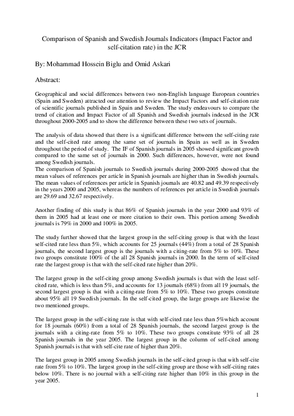 (PDF) Comparison of Spanish and Swedish Journals