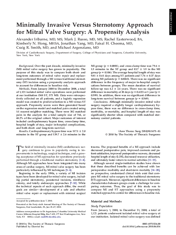 (PDF) Minimally Invasive Versus Sternotomy Approach for Mitral Valve ...