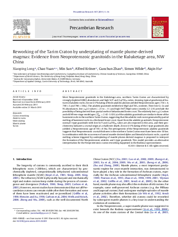 (PDF) Reworking of the Tarim Craton by underplating of mantle plume ...