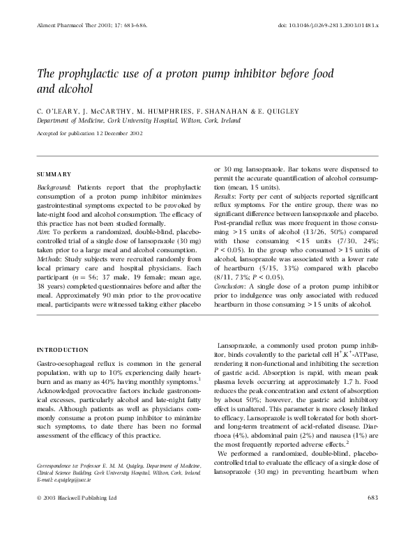(PDF) The prophylactic use of a proton pump inhibitor before food and ...
