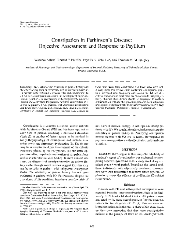 (PDF) Constipation in parkinson's disease Objective assessment and response to psyllium