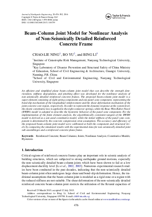 (PDF) Beam-Column Joint Model for Nonlinear Analysis of Non-Seismically ...