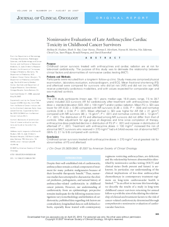 (PDF) Noninvasive Evaluation of Late Anthracycline Cardiac Toxicity in ...