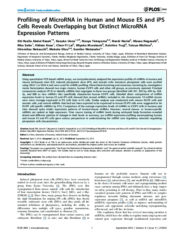 (PDF) Profiling of MicroRNA in Human and Mouse ES and iPS Cells Reveals ...