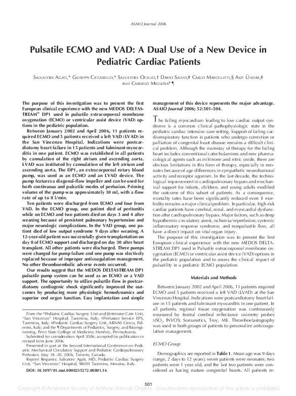 (PDF) Pulsatile ECMO and VAD a dual use of a new device in pediatric