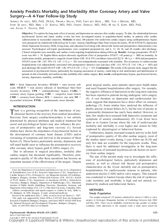 (PDF) Anxiety Predicts Mortality and Morbidity After Coronary Artery ...