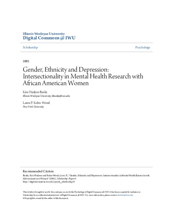 (PDF) Gender, Ethnicity and Depression: Intersectionality in Mental ...