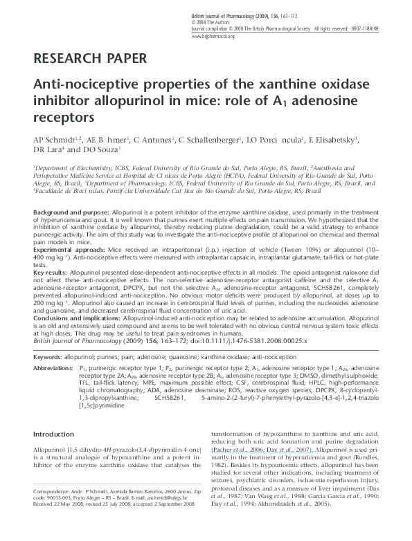 (PDF) Antinociceptive properties of the xanthine oxidase inhibitor