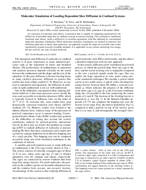 (PDF) Molecular Simulation of Loading Dependent Slow Diffusion in ...