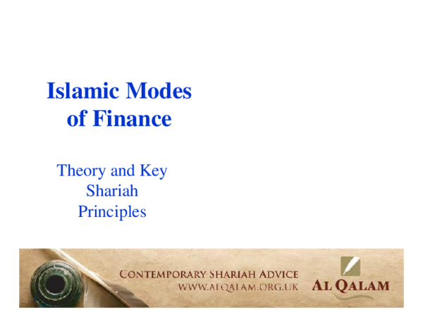 (PDF) Islamic Modes of Finance Theory and Key Shariah Principles