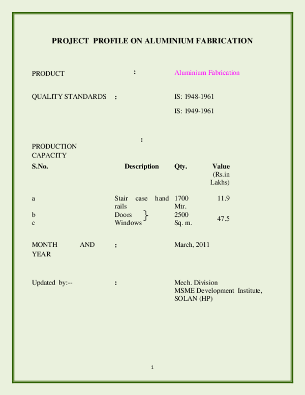 (PDF) PROJECT PROFILE ON ALUMINIUM FABRICATION