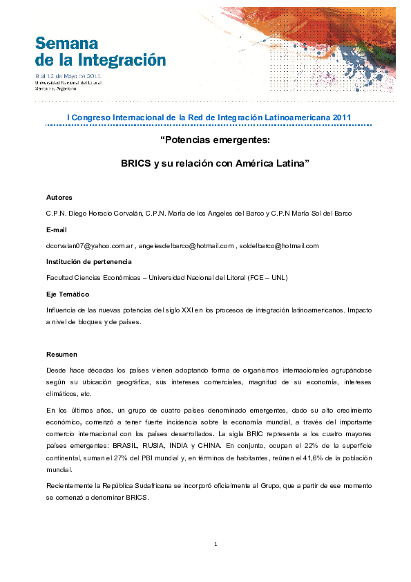 (PDF) I Congreso Internacional de la Red de Integración Latinoamericana ...
