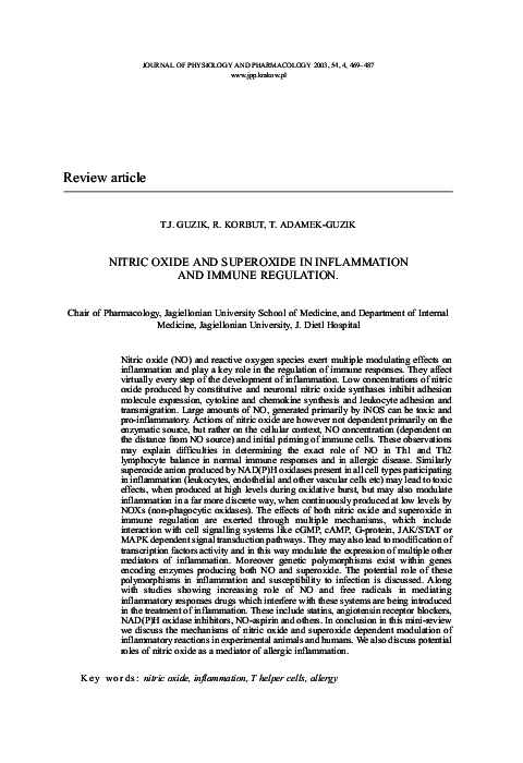 (PDF) Roles of nitric oxide and superoxide in inflammation