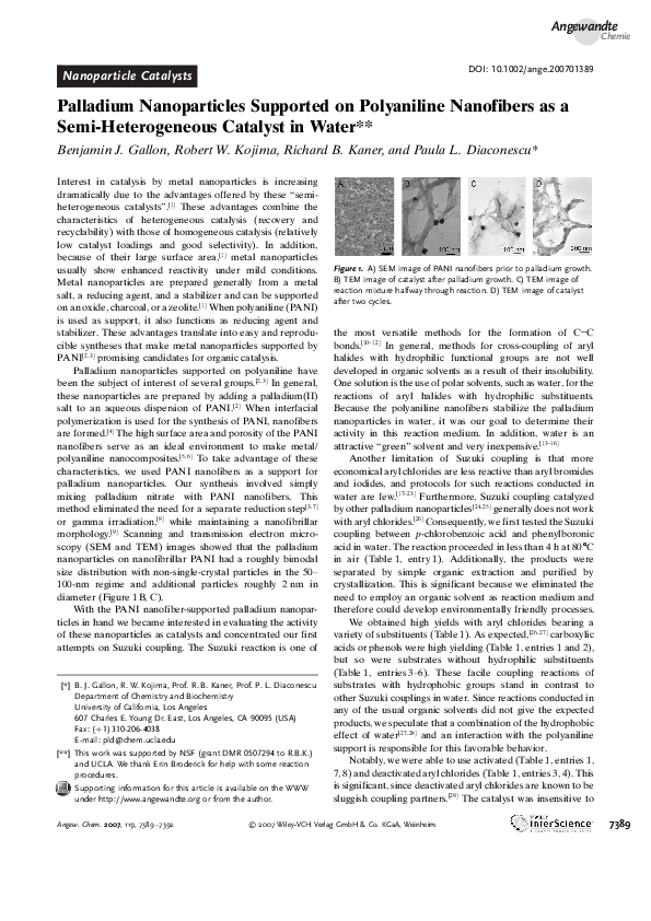 (PDF) Palladium Nanoparticles Supported on Polyaniline Nanofibers as a ...