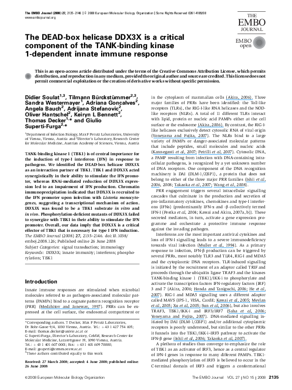 (PDF) The DEAD-box helicase DDX3X is a critical component of the TANK ...