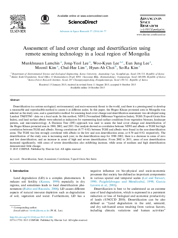 (PDF) Assessment of land cover change and desertification using remote ...