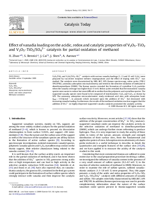 (PDF) Effect of vanadia loading on the acidic, redox and catalytic ...