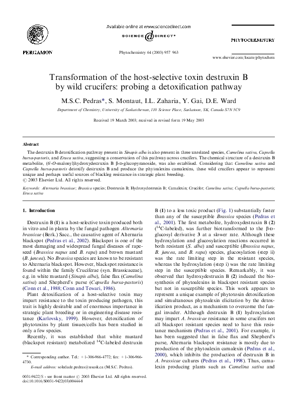 (PDF) Transformation of the host-selective toxin destruxin B by wild ...