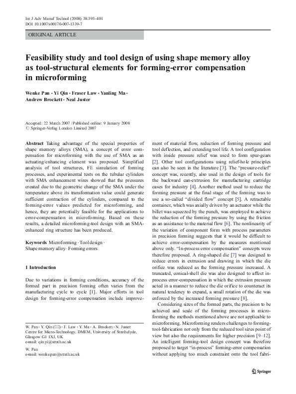 (PDF) Feasibility study and tool design of using shape memory alloy as ...
