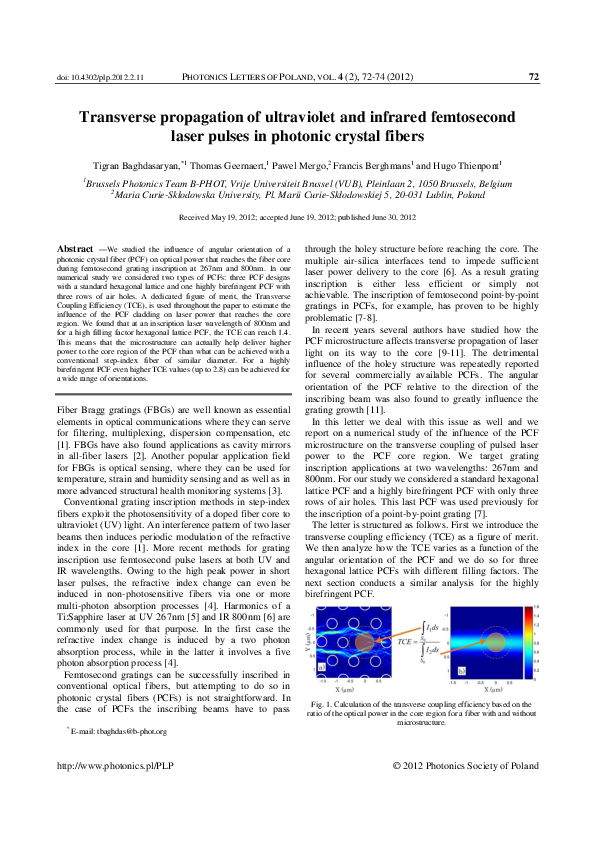 (PDF) Transverse propagation of ultraviolet and infrared femtosecond ...