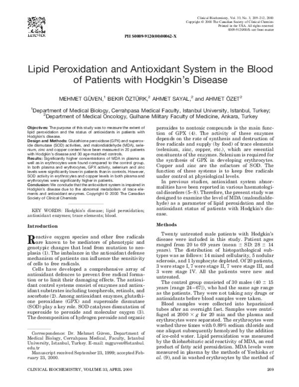 (PDF) Lipid peroxidation and antioxidant system in the blood of ...