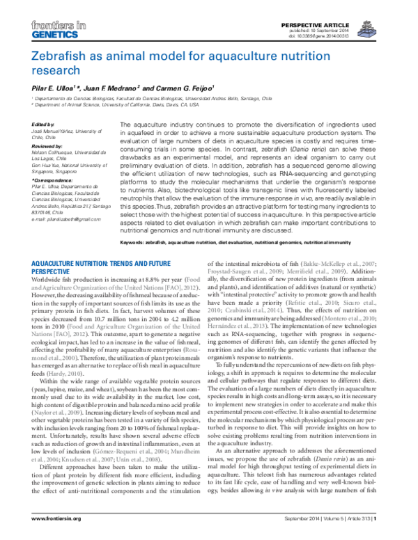 (PDF) Zebrafish as animal model for aquaculture nutrition research