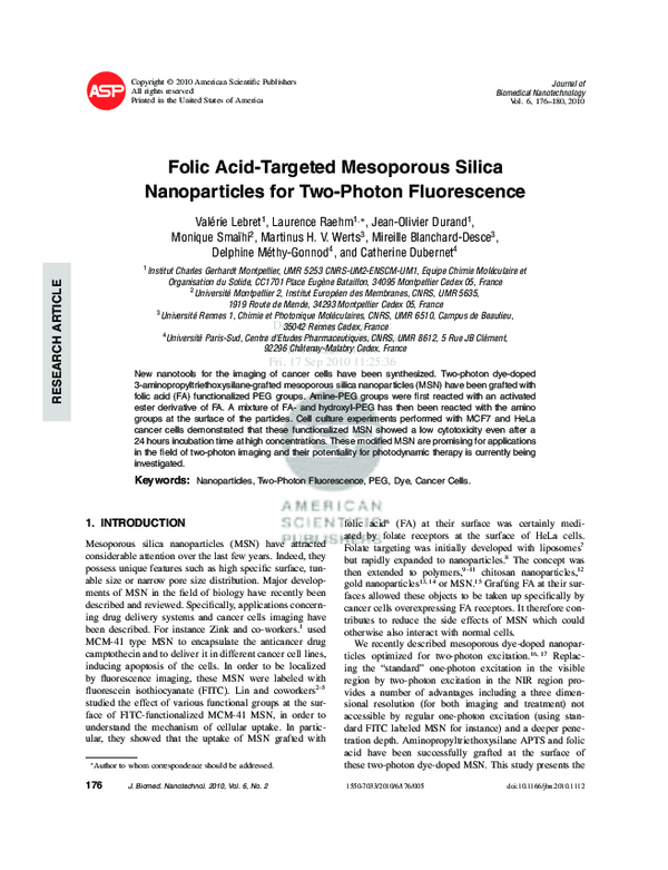 (PDF) Folic Acid-Targeted Mesoporous Silica Nanoparticles for Two ...