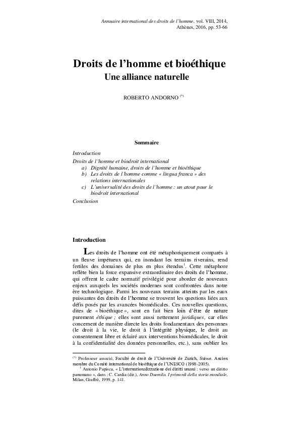 Pdf Droits De L Homme Et Bioethique Une Alliance Naturelle Roberto Andorno Academia Edu