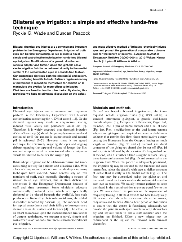 (PDF) Bilateral eye irrigation A Simple and Effective HandsFree
