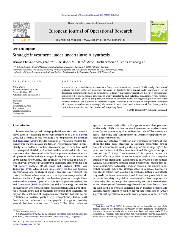 (PDF) Strategic investment under uncertainty A synthesis
