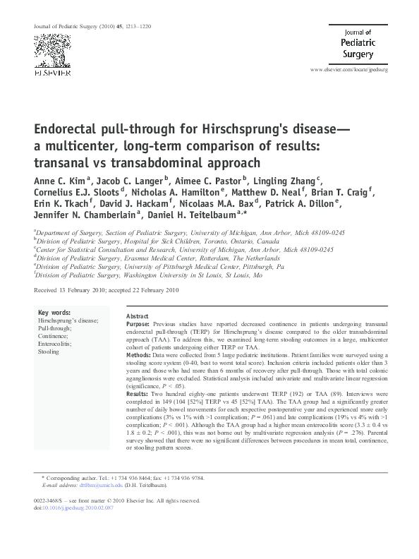 (PDF) Endorectal pull-through for Hirschsprung's disease—a multicenter ...