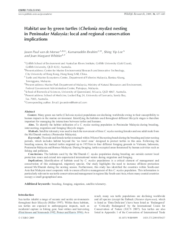 (PDF) Habitat use by green turtles ( Chelonia mydas ) nesting in ...