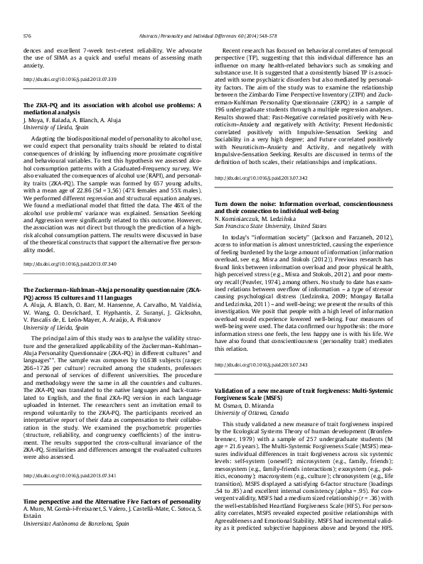 Pdf The Zuckerman Kuhlman Aluja Personality Questionnaire Zka Pq Across 15 Cultures And 11 Languages Anton Aluja And T Hyphantis Academia Edu