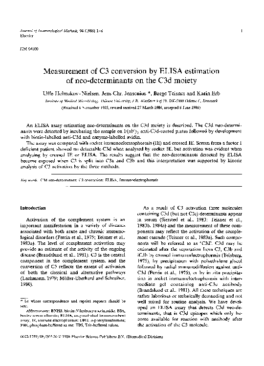 (PDF) Measurement of C3 conversion by ELISA estimation of neo ...