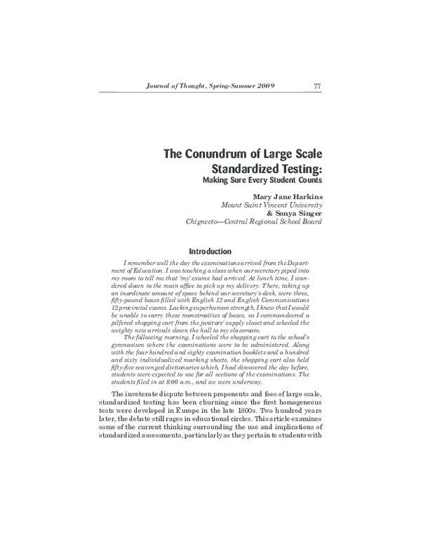 (PDF) The Conundrum of Large Scale Standardized Testing: Making Sure ...