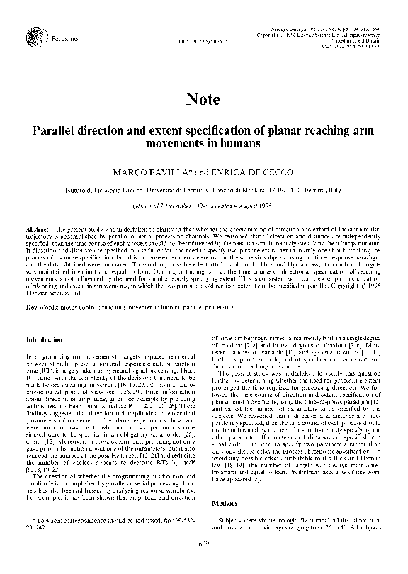 (PDF) Parallel direction and extent specification of planar reaching ...