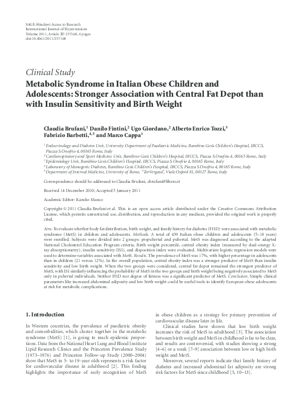 (PDF) Metabolic Syndrome in Italian Obese Children and Adolescents ...